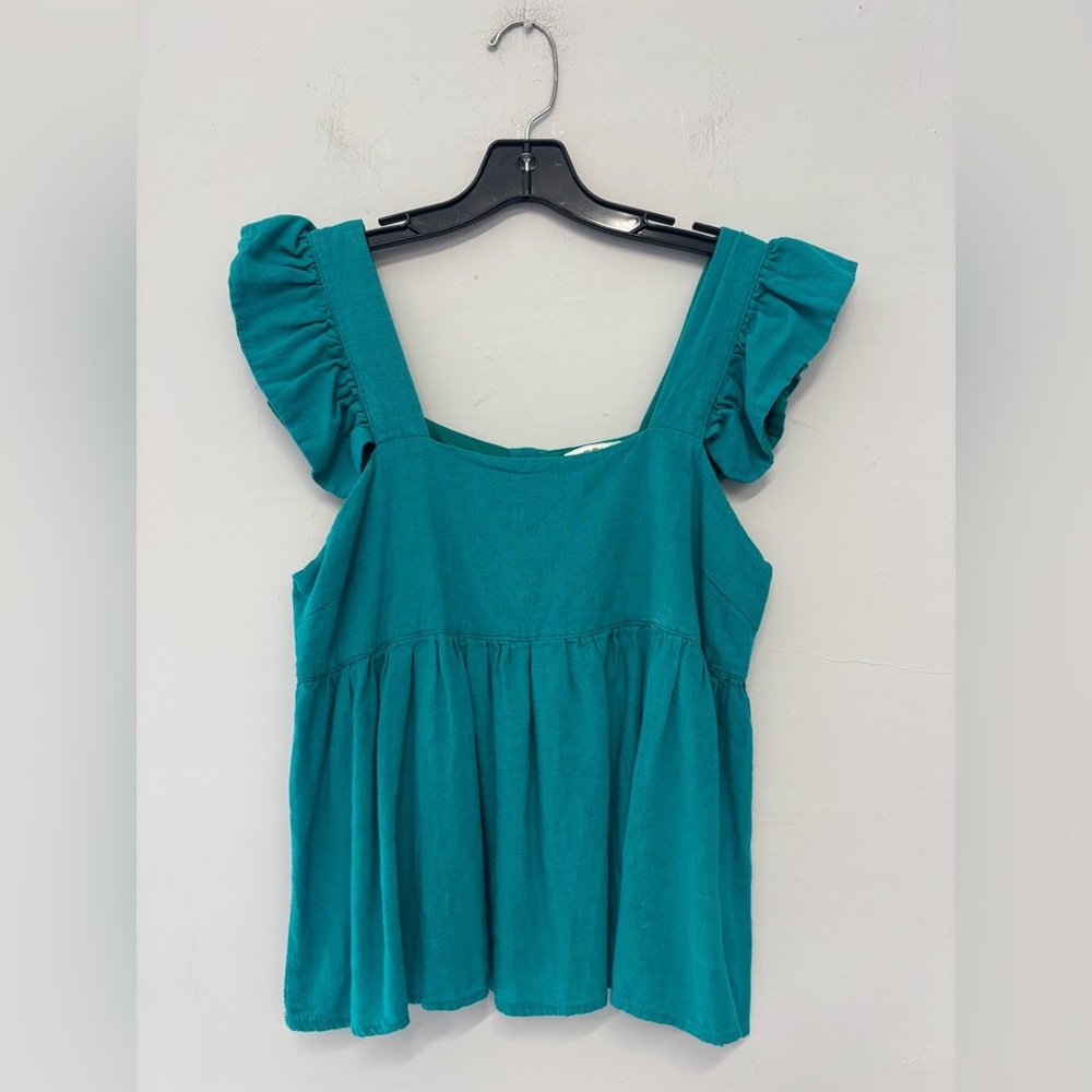 Umgee Boho Teal‎ Ruffle Sleeve Women's Top Size Small
